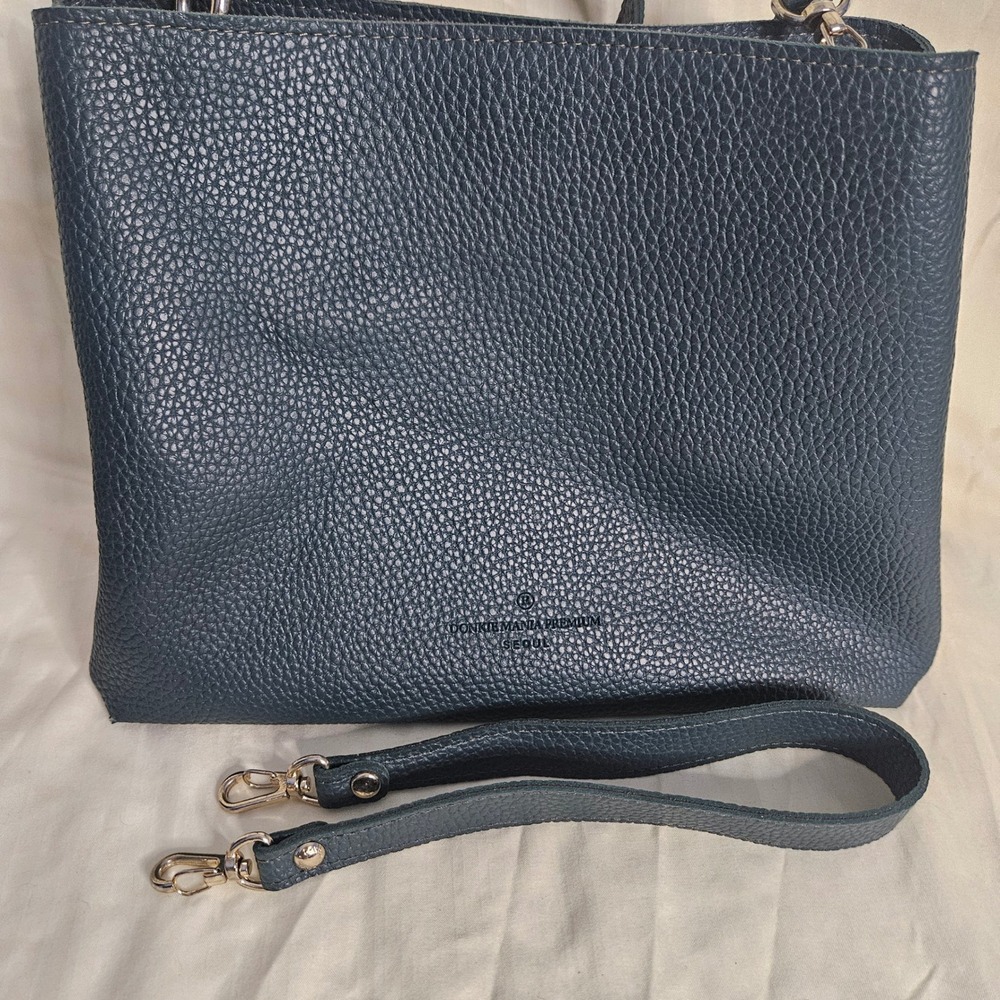 Donkie Mania Premium Seoul Blue Pebbled Leather Tote Crossbody Bag Korea
